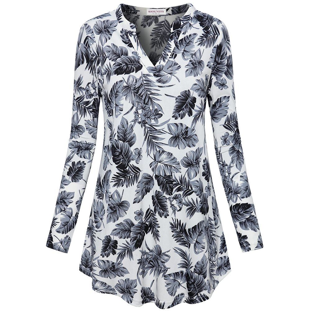 

Women' Floral Printed V Neck Loose Casual Cuffed 3/4 Sleeve Tunic Shirt, Blue