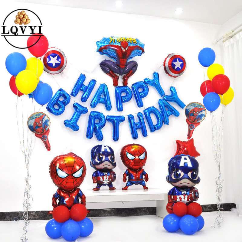 Spiderman Foil Balloons Happy Brthday Captain America Hero Balloon