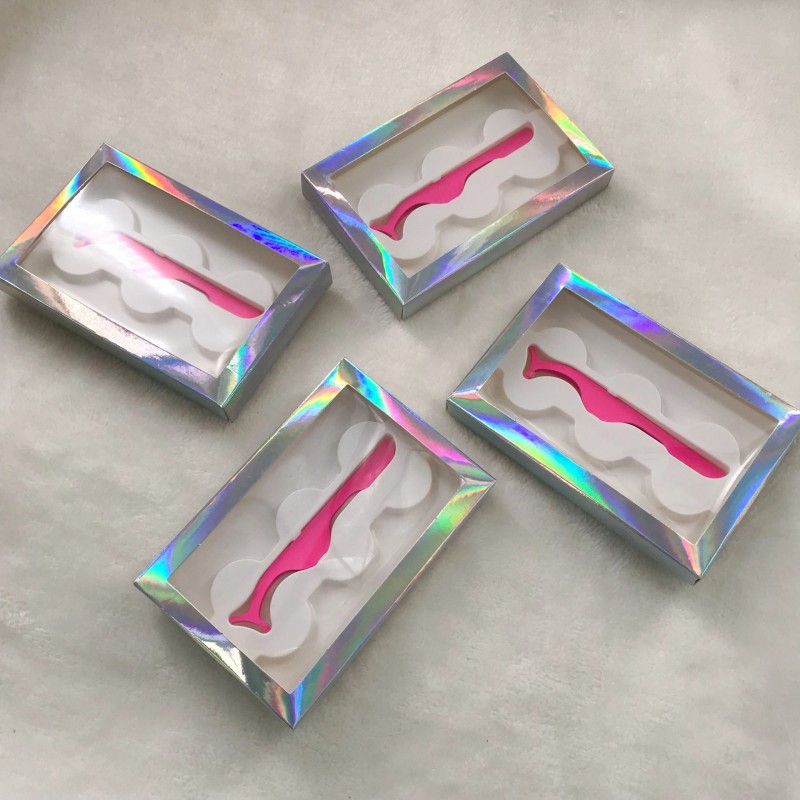 

Holographic 3 Pairs Eyelashes Box with Tweezers Fit Natural Long Thick 3D 5D 25mm Mink Lashes