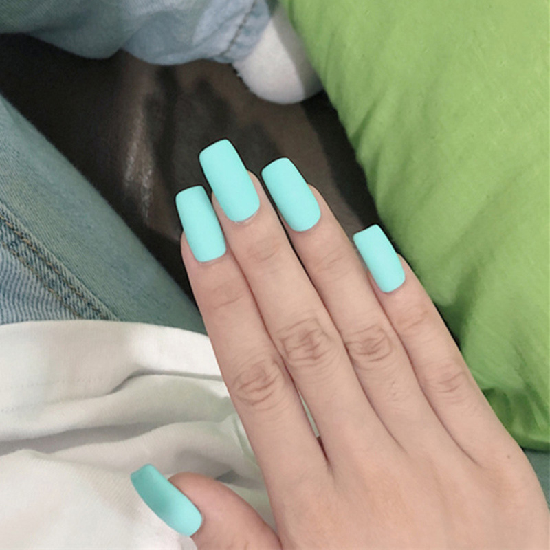 

24Pcs/boxed with 2g glue Fashion Medium Long Square Head false Matte nails for Women Wearable Full Cover Fake Finger Nails, As