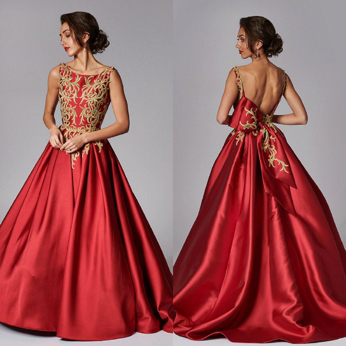 

Mermaid Evening Dresses Scoop Sleeveless Appliques Bow Satin Sheath Prom Dress Sweep Train Robes De Soirée, Hunter