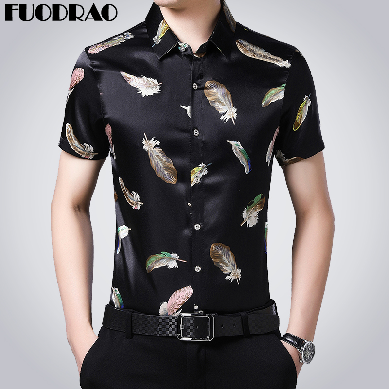 

2020 New Summer Short sleeve Shirt Men Casual Men's Shirt Slim Fit Fashion Print Dress Camiseta Masculina Streetwear E078, Black