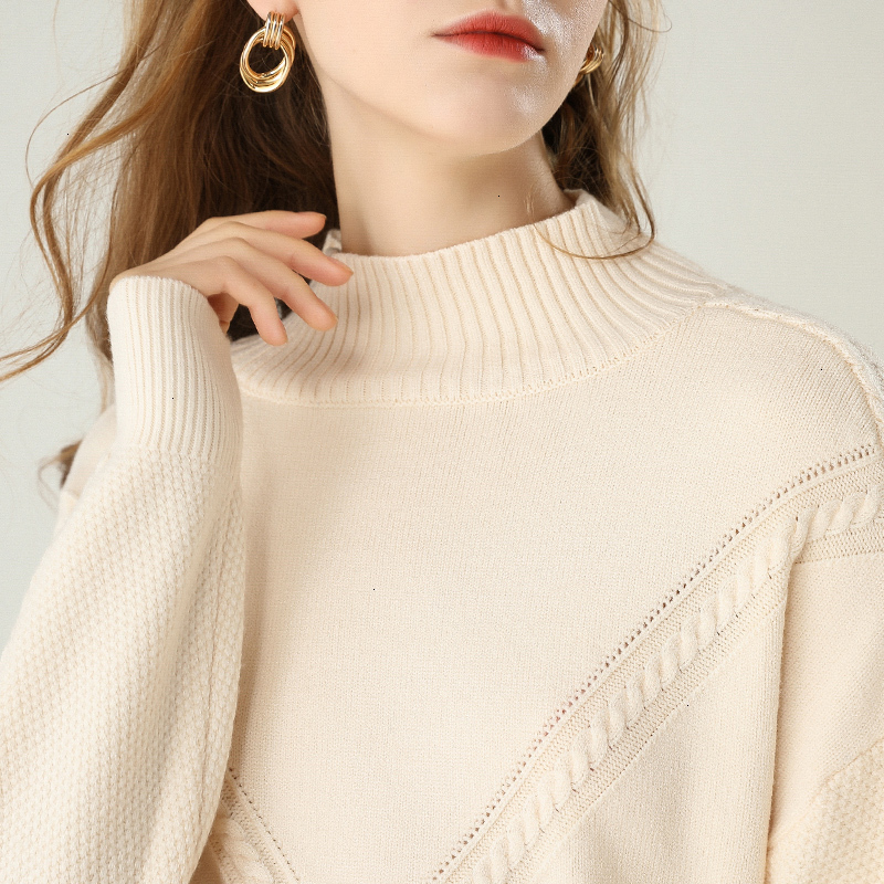 

Autumn Winter 2019 New Neck Sweater Semi-tall Women Fat Loose Sweaters Women Wearing Clothes, Camel