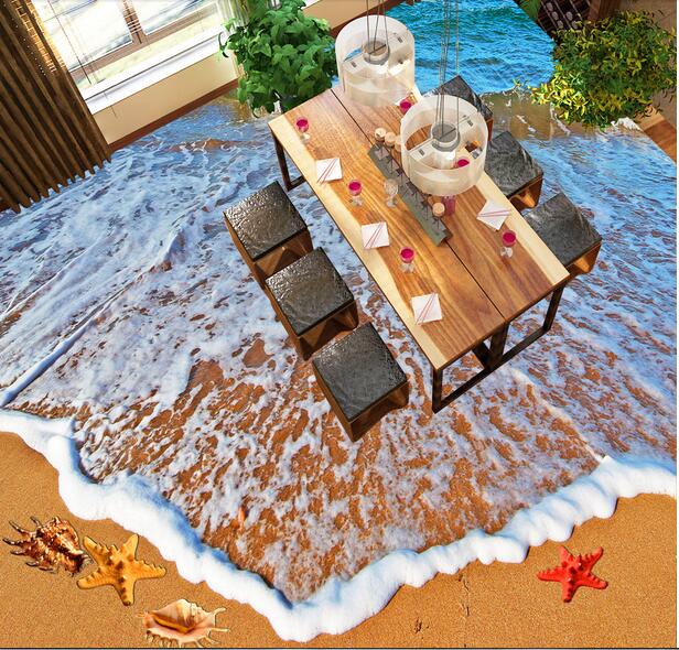 

3d pvc flooring custom photo Self-adhesive wall paper floor Beautiful beach shells surf home decor 3d wall murals wallpaper for living room, Customize