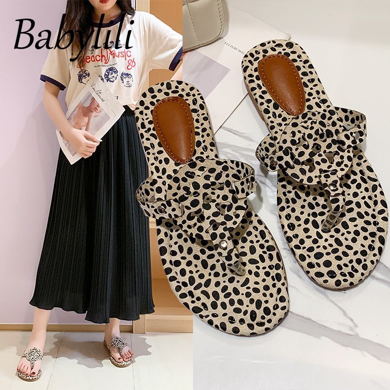 

Fashion Shoes 2020 Women Slides Sandals Leopard Print Toe Flat Flip Flop Summer Beach Slippers Ladies Correct Thumb Slippers