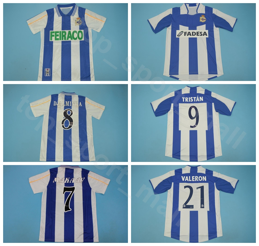 

2003 2004 1999 2000 Retro Deportivo de La Coruna Soccer 7 MAKAAY Jersey DJALMINHA TRISTAN VALERON TURU FLORES DUSCHER Football Shirt Kits, Blue