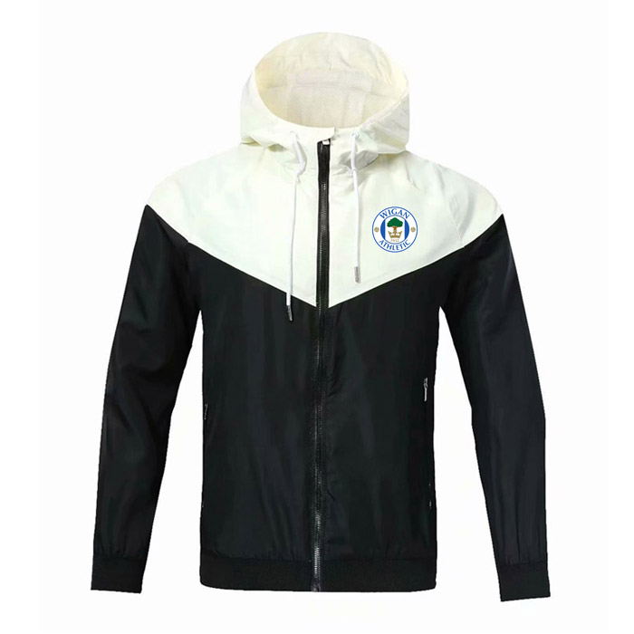 

Wigan Athletic men Hooded soccer jackets zipper Windbreaker,Wigan Athletic football jacket Windbreaker Sportswear football Men's Jackets, Black;brown