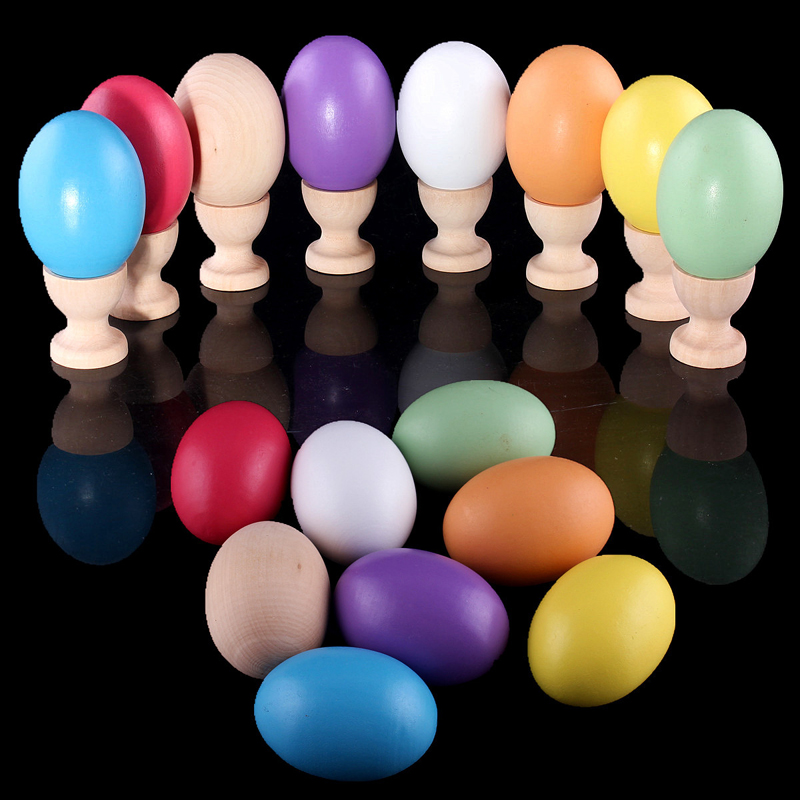 

Simulation Wood Egg with Holder Base DIY Hand Painted Wooden Easter Eggs for 2021 Easter Children Kids Gift