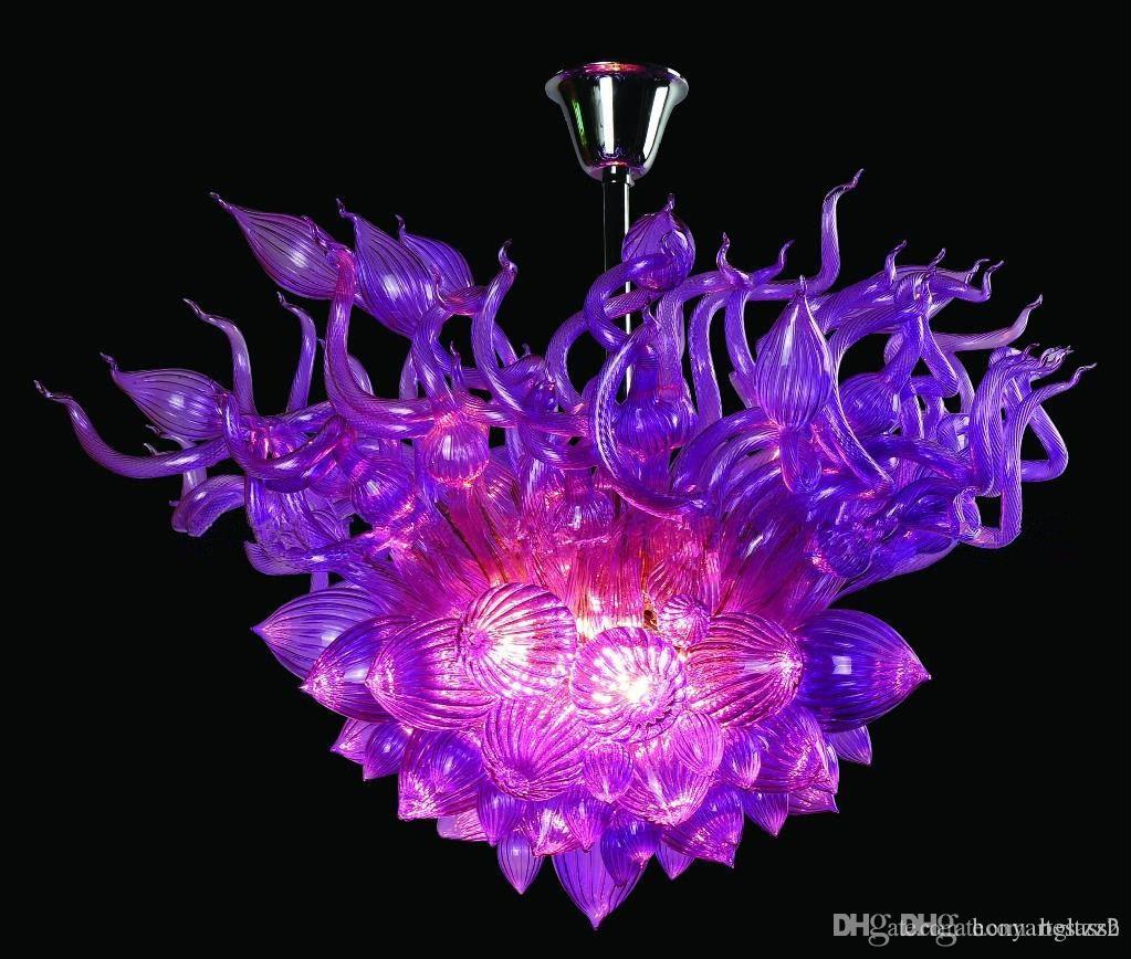 LR1055- Blown Glass Purple Chandelier Designer Murano Style Art Glass Modern Crystal Chandelier Light-image-524815993
