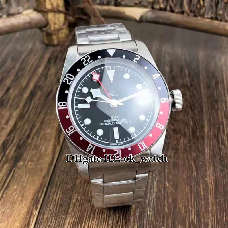 

NEW M79830RB-0001 904L steel case Black Dial Automatic Mens Watch Black/Red Bezel GMT mens sportwatches Luminous watches steel strap