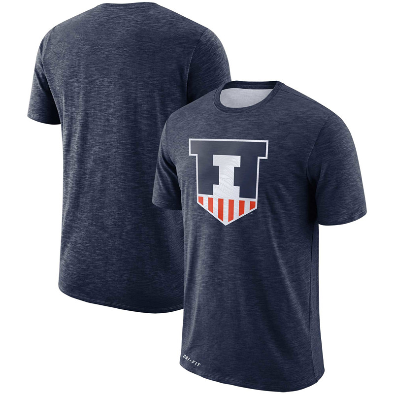 

Illinois Fighting Illini Sideline Performance Cotton Slub T-Shirt Short Sleeve O-Neck Tee Printed Team Sports Tshirts Size S-4XL, As shows