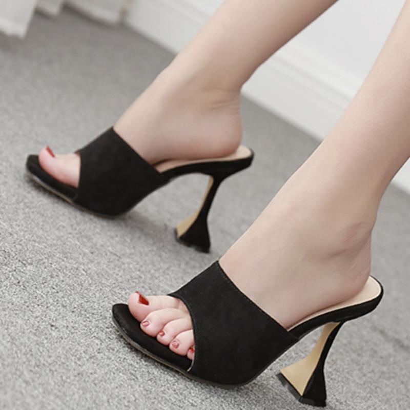 

2020 Summer Women Snake grain Gladiator Slippers High Heels Mules Square Toe Sandals Sexy Female Outdoor Party Shoes, Black