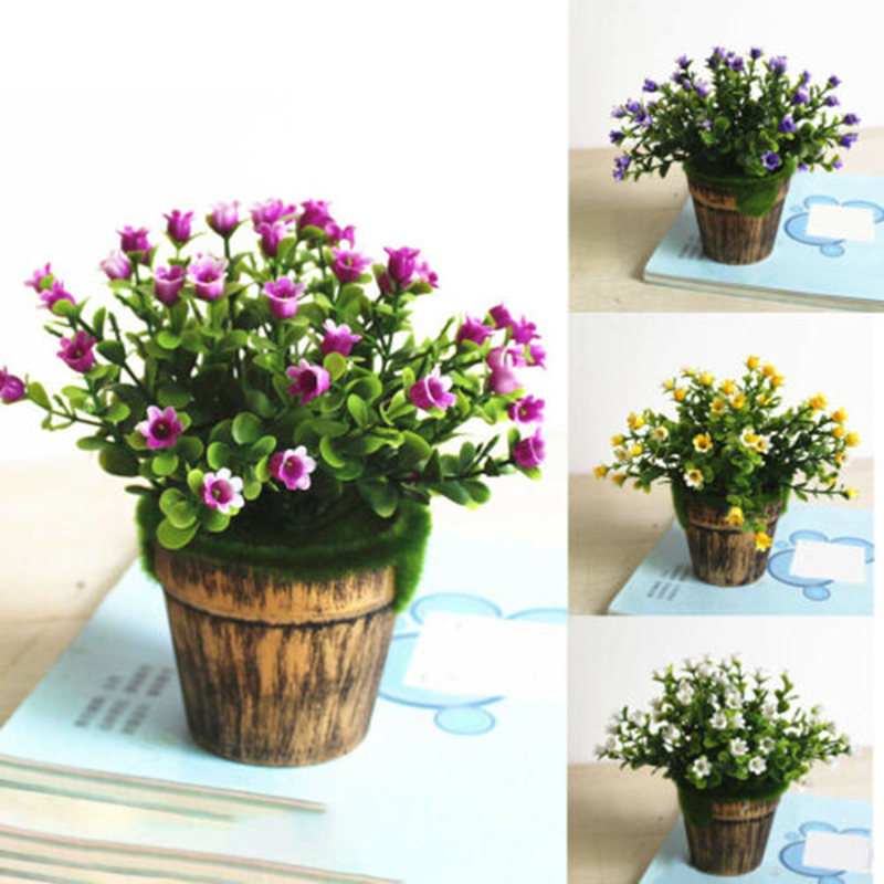 Artificial Fake Potted Flowers Plant Bonsai Outdoor Indoor Garden Decor With Pot