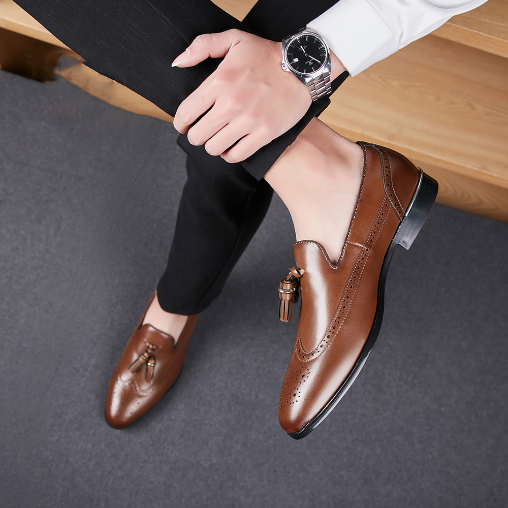 

Men Dress Shoes Autumn Fashion Business Wedding Footwear Man Comfy Leather Design Formal Shoes Men Europe Style Men's Shoes, Black