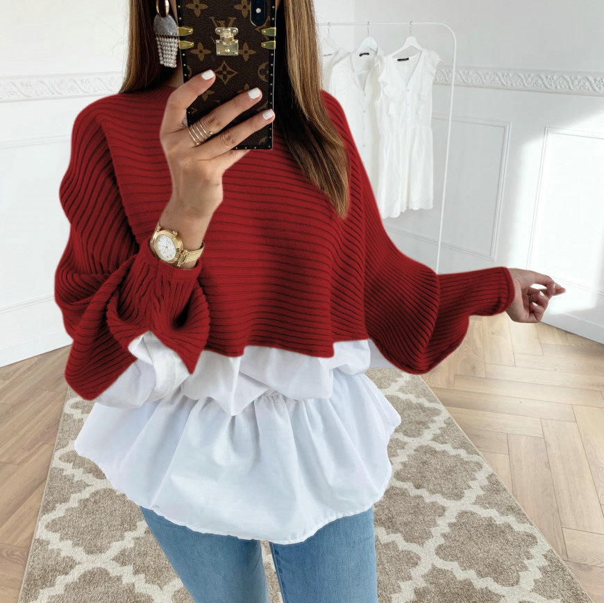 

Cross-border explosion models autumn women's fashion sexy waist spell color round neck long-sleeved pullover shirt T-shirt, Pink