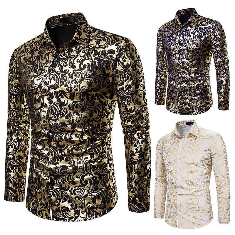 

Men Shirt Spring Summer New 3D Print Patchwork Flower Shirt Male Fashion Trend Brand Clothing Slim Society Street Shirts DT1796, Black
