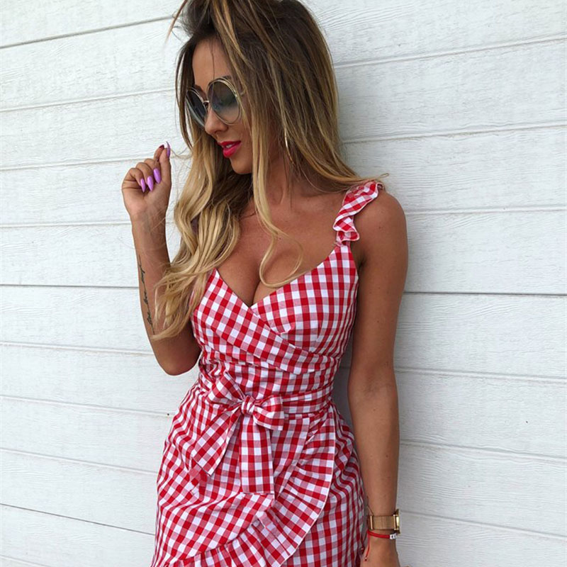 

JH Chiffon sexy Sleeveless V-Neck Spaghetti Strap Dress Beach Floral Ruffle Tank Casual Women Sundress, Blue