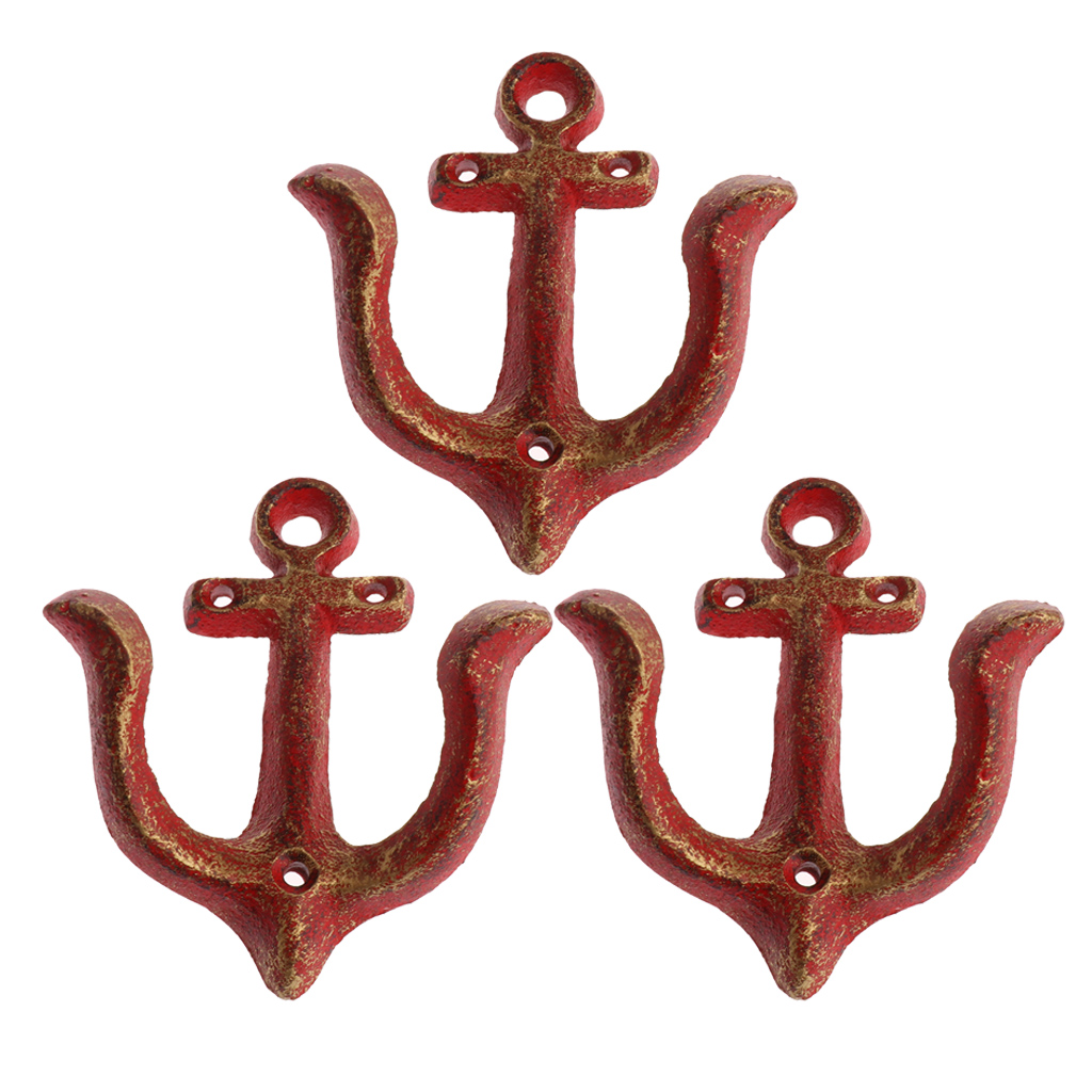 

rustic double wall hook heavy duty metal hook decorative red wall mounted vintage (pack of 3)