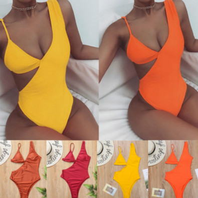 

Womens Brand Swimwear Summer Fashion One-piece Solid Color Swimsuit Womens Sexy Bikini Hot Selling Lady Beachwear Luxury Swimsuits Hot Sale, Yellow