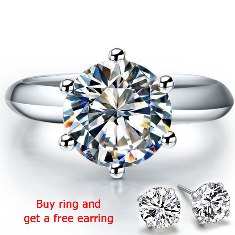 

Qyi 925 Sterling Silver Rings Women Engagement Silver Rings Round Simulated Diamond Wedding Gift Main Stone Size 1/1.5/2/4 Ct Y19061003