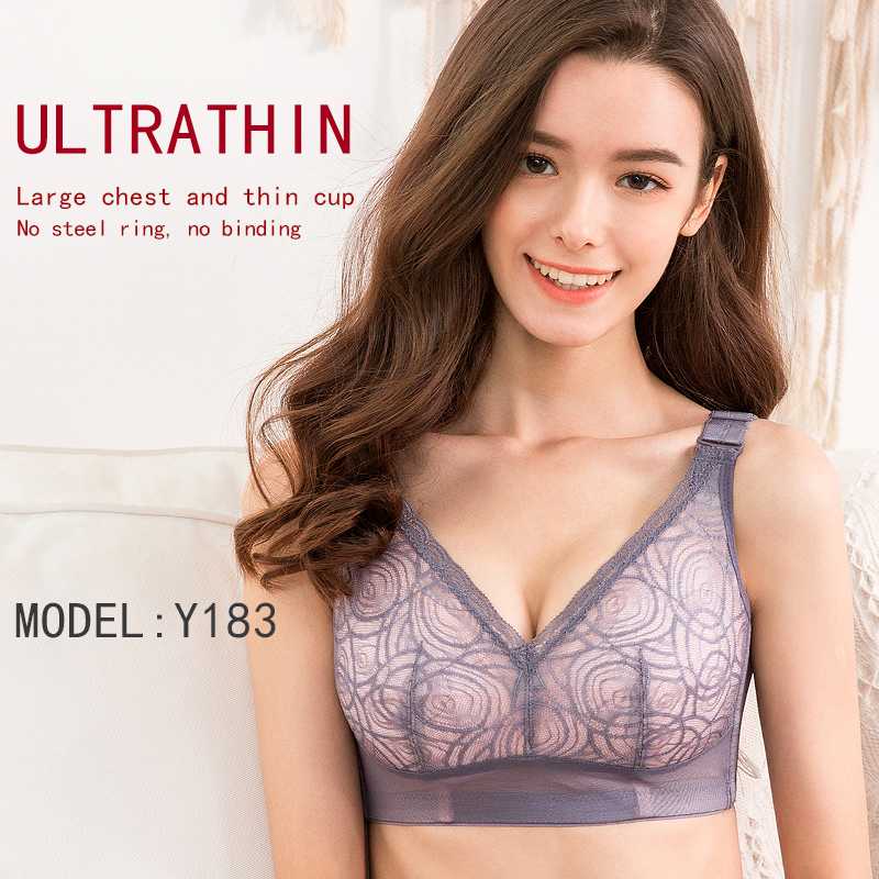 

Sexy lace, super soft, comfortable, breathable, large bra, thin bra, no steel ring, zero binding underwear, Black