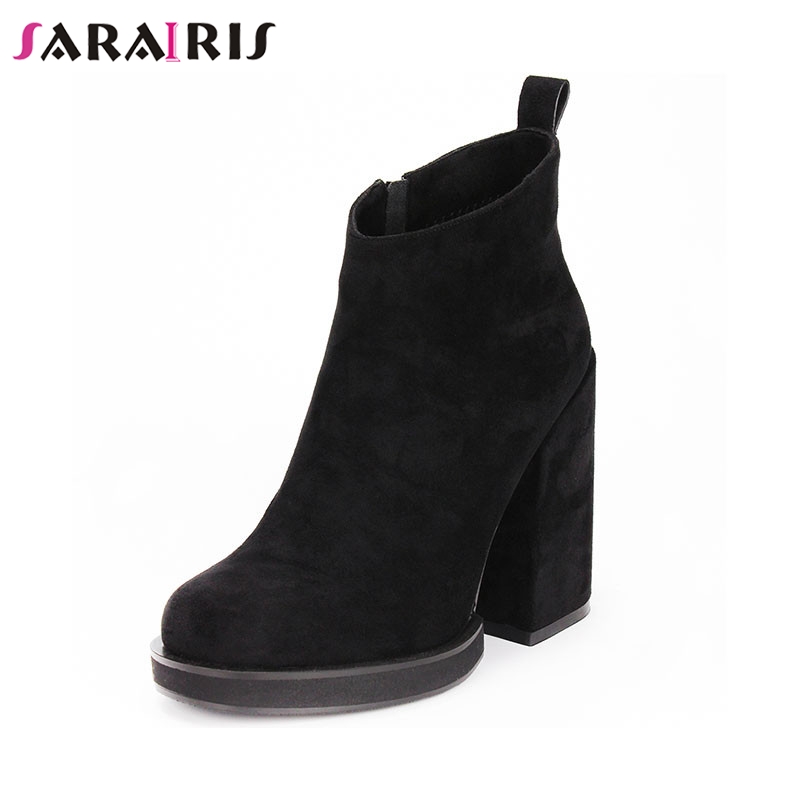 

SARAIRIS New Fashion Ladies High Heel Zip Shoes Woman Casual Party Office Lady Spring Autumn Ankle Boots Big Size 35-41, Black velvet