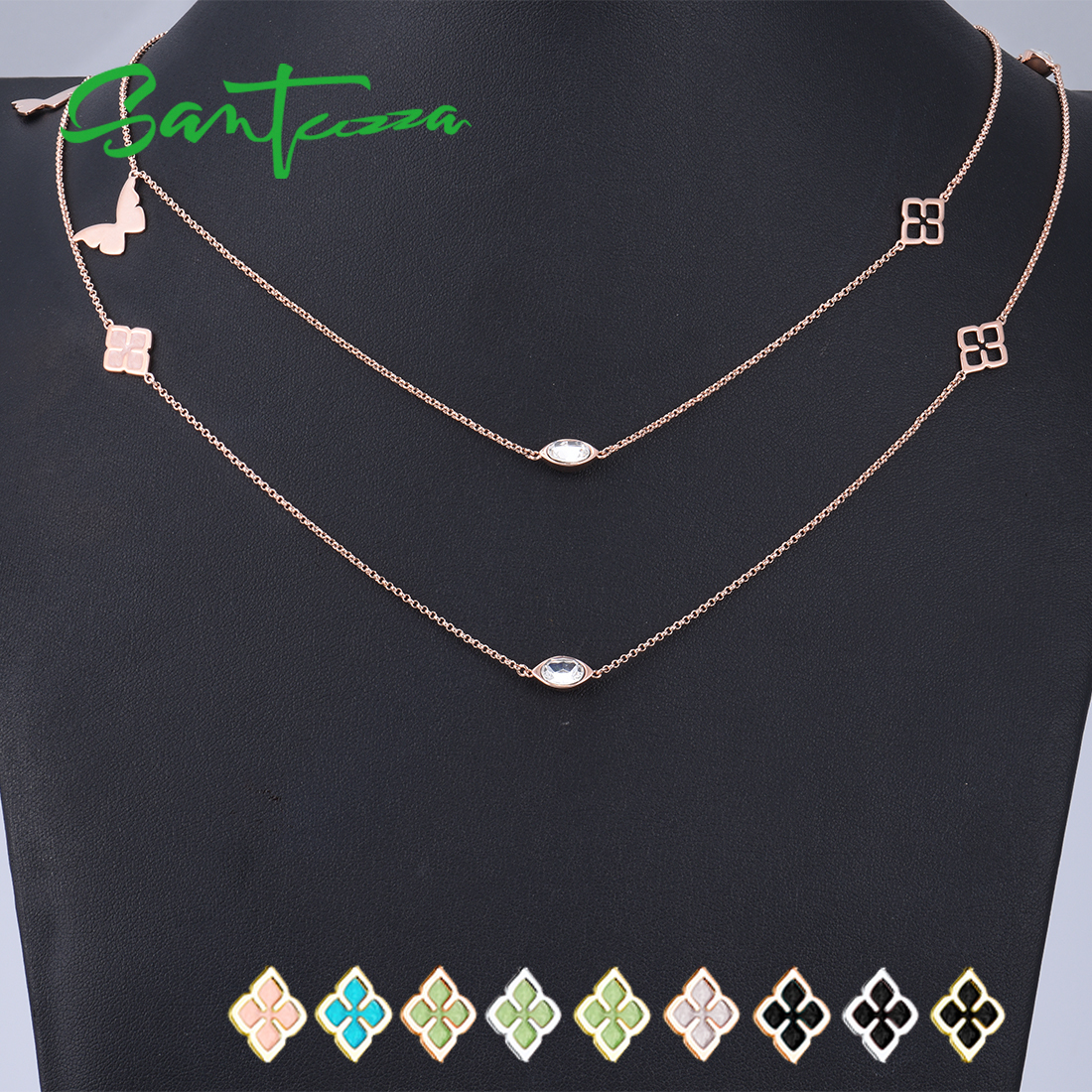 Sparkling Cubic Zirconia Crystal Butterfly Charm Pendant Necklace 6 Colors