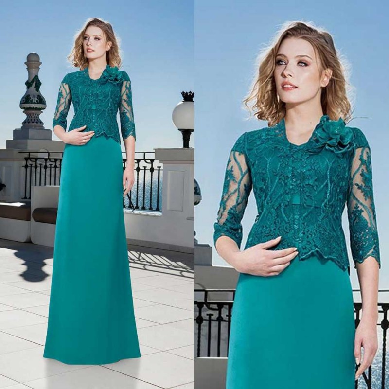 

2020 Hunter Green Mother Of The Bride Dresses With Jacket Lace Appliqued Floor Length Formal Party Gowns Elegant Wedding Guest Dress