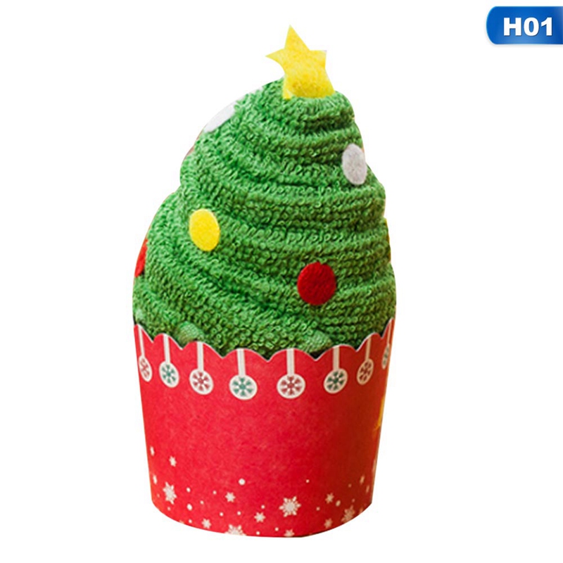 

Merry Christmas Gift Cupcake Cotton Towel Natal Noel New Year Decoration Christmas Decorations For Home Kids Children 30x30cm