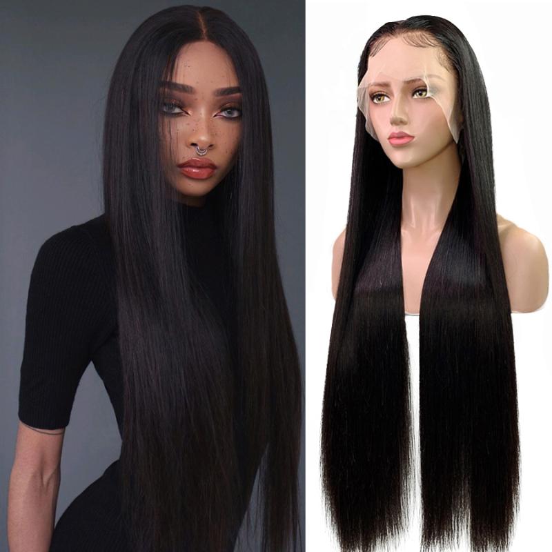 

Fureya Hair 360 Lace 24 Inches Straight Wigs For Black Women 150% Density Brazilian Remy Human Hair Pre Plucked Bleached Knots, Natural black