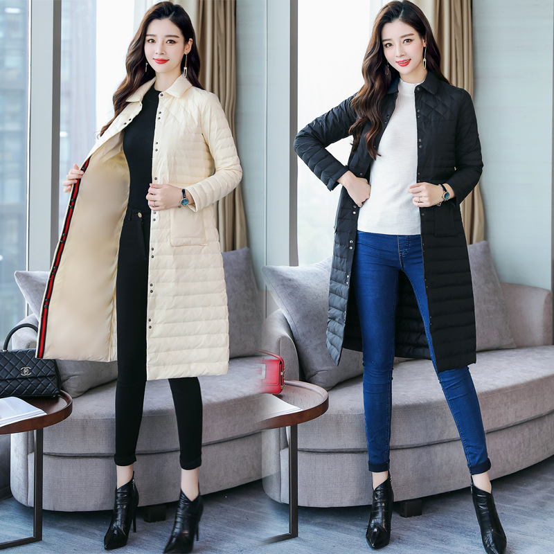 

Down jacket 90 velvet 2019 autumn and winter trend simple personality long-sleeved long solid color stand collar zipper fashion, Beige