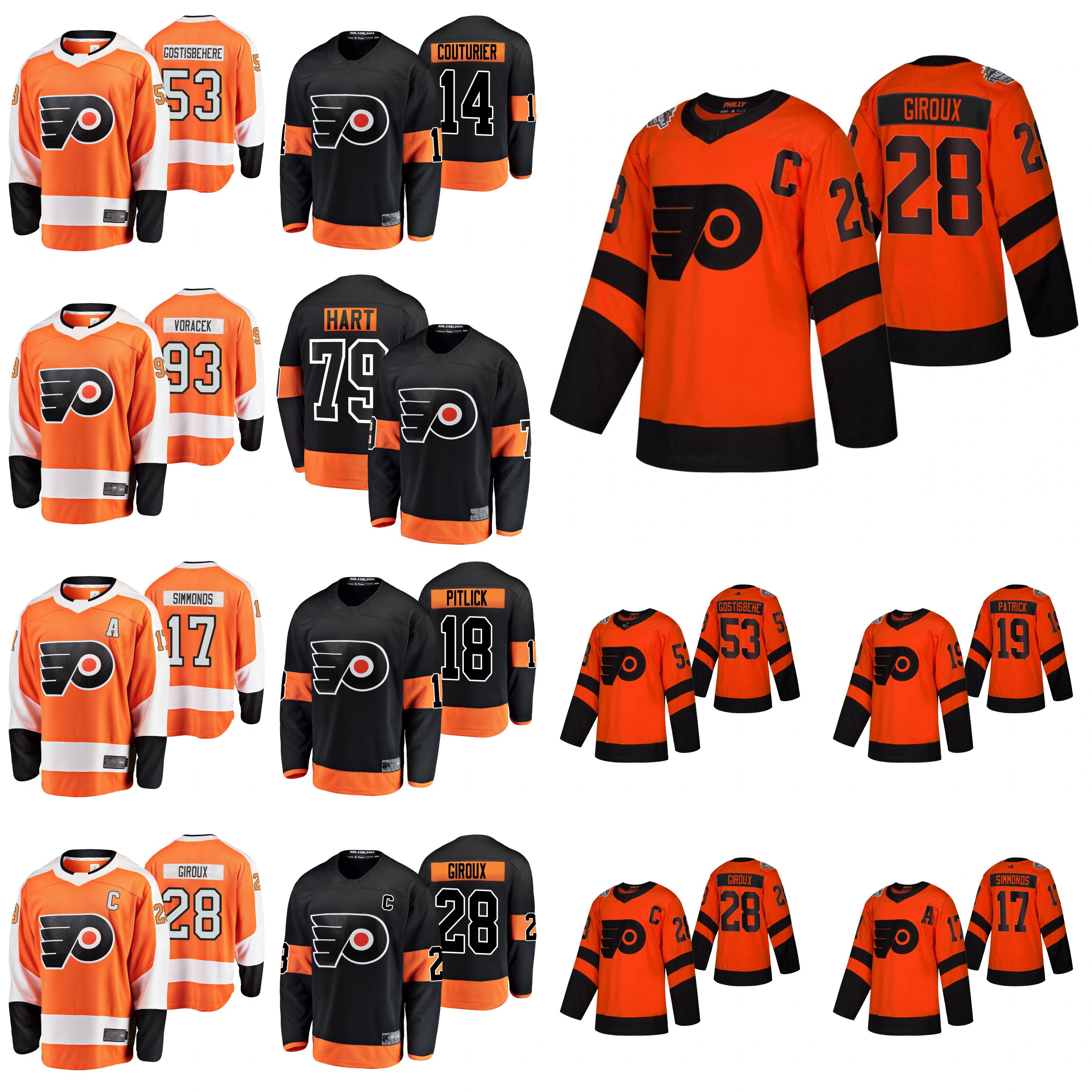 

2019 Stadium Series Philadelphia Flyers Hockey Jerseys Claude Giroux Jersey Carter Hart Sean Couturier Nolan Patrick Gostisbehere Stitched, Mens orange home