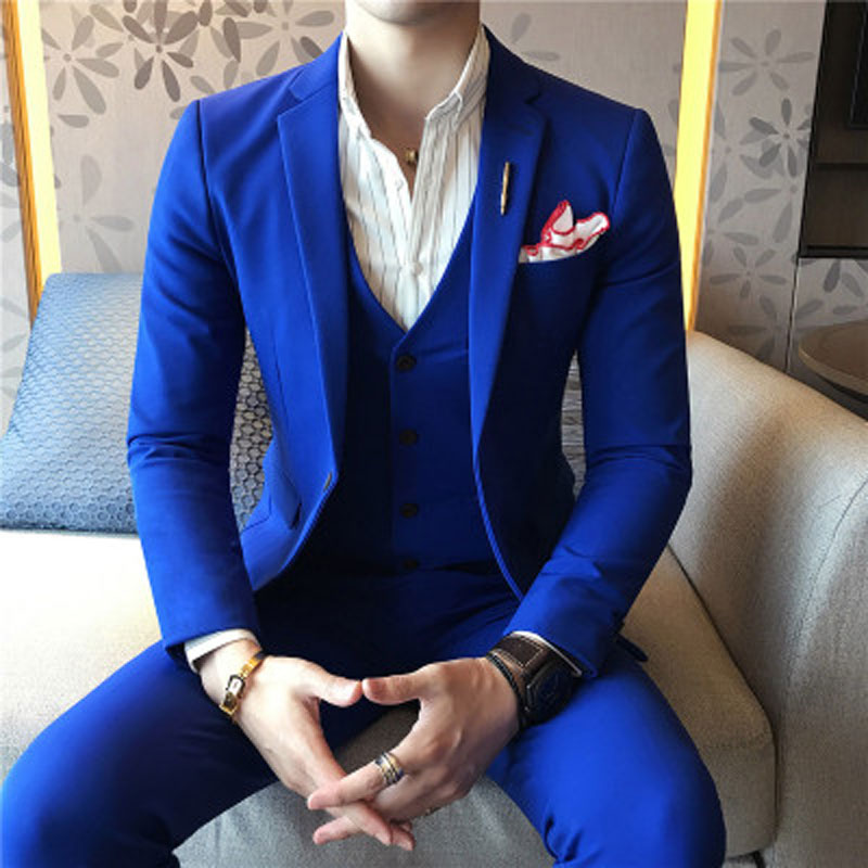 

Slim Fit Men Suits for Wedding Royal Blue Suits with Pants Groom Tuxedos Groomsmen Jacket Business Man Blazer 3Piece Costume Homme Ternos, Same as image