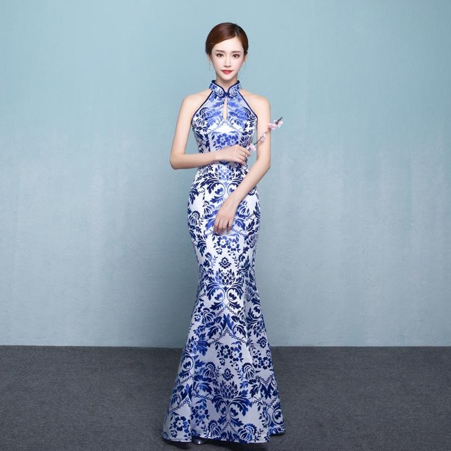 

Sexy Slim Party Cheongsam Vintage Chinese style Womens Wedding Qipao Evening Dress Elegant Sleeveless Long Robe Retro Vestidos