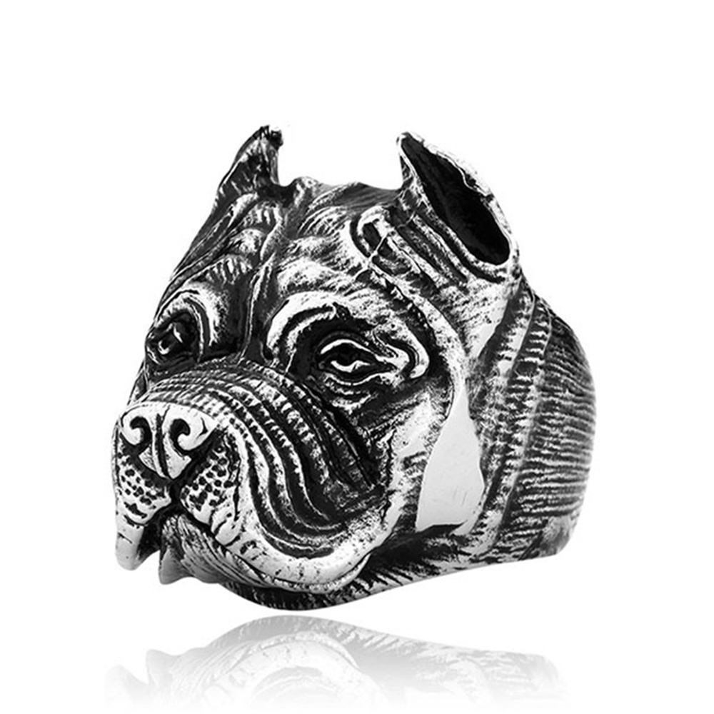 

European and American explosions personality titanium steel men's ring Cross-border for 2019 new bulldog titanium steel men's ring Size 7-14