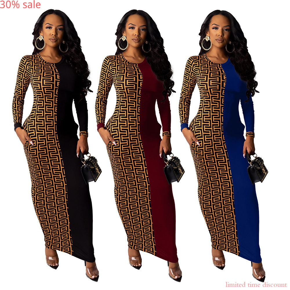 

African Dresses Women Boho Long Sleeve Maxi Leopard Club Dress Ladies Party Dresses Geometric Autumn Fashion Bodycon Robe Femme, Brown