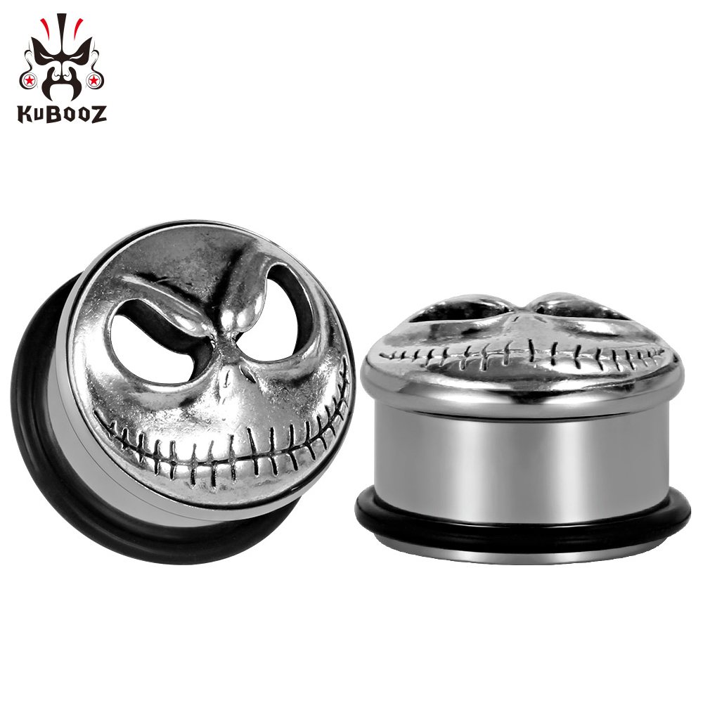 

KUBOOZ Ear Piercing Gauges Stainless Steel Skull Plugs Tunnel Body Jewelry Expander Studs Earring Stretcher Fashion Jewelry 2PCS