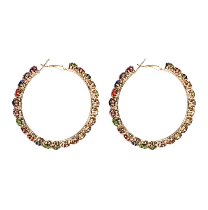 

Acrylic multi-color drill Large Circle Earrings Outer ring with diamond earrings for women's retro fashion earrings