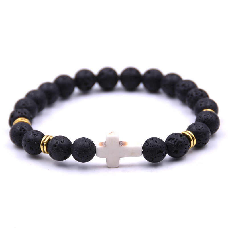 

2019 New 10pc/lot 8mm Frosted Stone Zircon Cross Bracelet Copper Beads Natural Stone Yoga Bangles For Gift