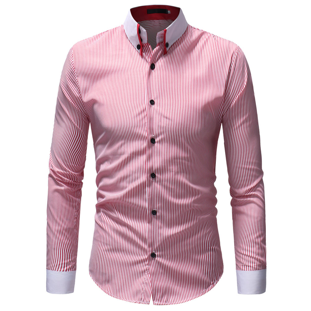 

WSGYJ Small Stripe Shirt 2019 Korean Fashion Long Sleeve Casual Shirts Cotton Business Social Dress Shirt Men's Clothing, Red shirt