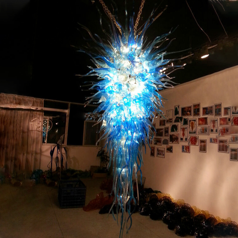 

Luxury Crystal Pendant Lamps Large Home Loft Chandelier Lighting Blue LED Murano Glass Living Room Chandeliers Hotel Lobby Staircase Decoration Hanging Lamp