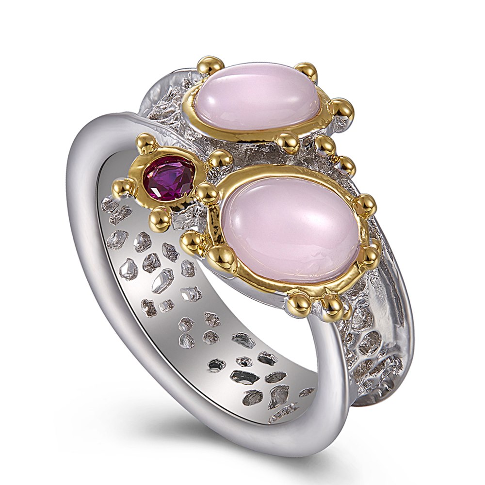 

Latest Fashion ring Oval pink opal stones Luxury Jewellery Silver+Gold 2 Tone plated Pretty Finger rings for women