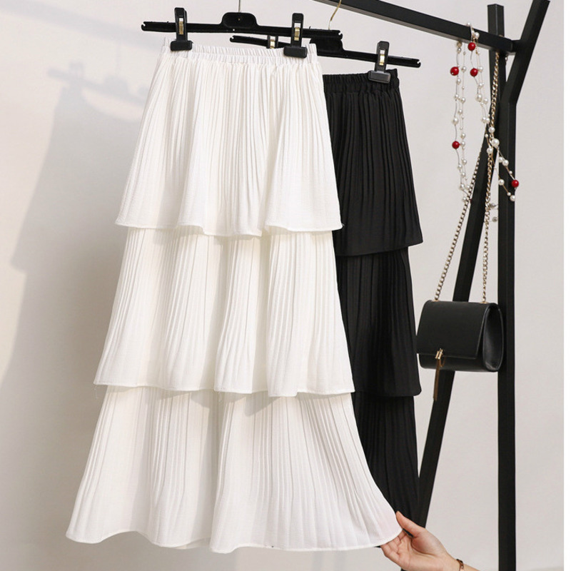 

EWQ] 2020 Spring New Sweet Long Soft Layer Skirt Elastic Waist Princess Ladies Skirts Chic Lotus Irregular Leaf Long Skirts QV2, Black