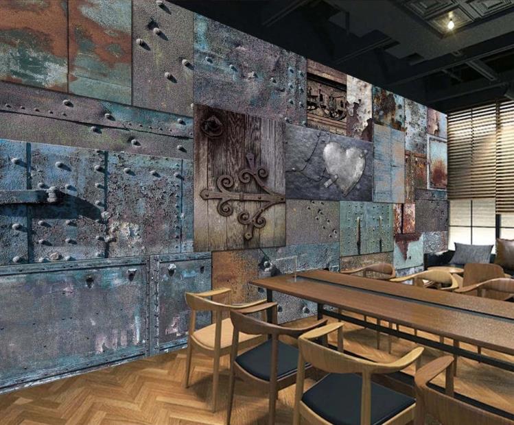 

Custom wallpaper Retro rusty tin background wall painting living room Restaurant bar TV background wall murals 3d wallpaper, Same as photo