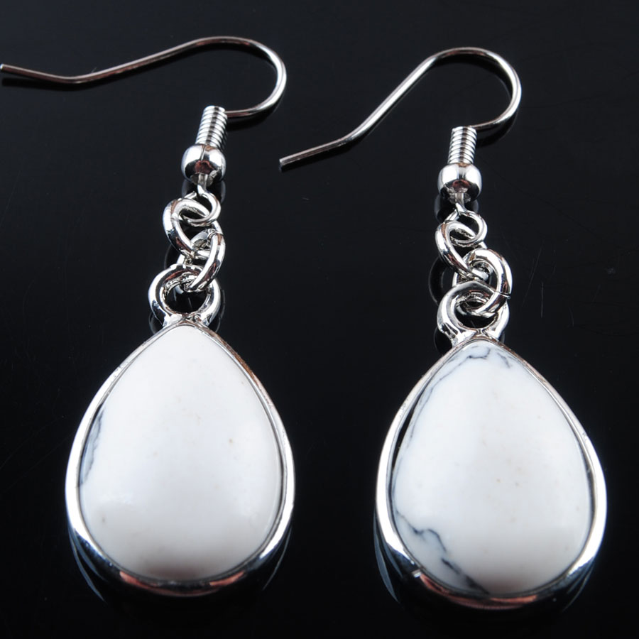 

WOJIAER Fashion Natural White Turquoise Stone Hook Dangle Water Drop Earrings Solid Jewelry for Women R3181