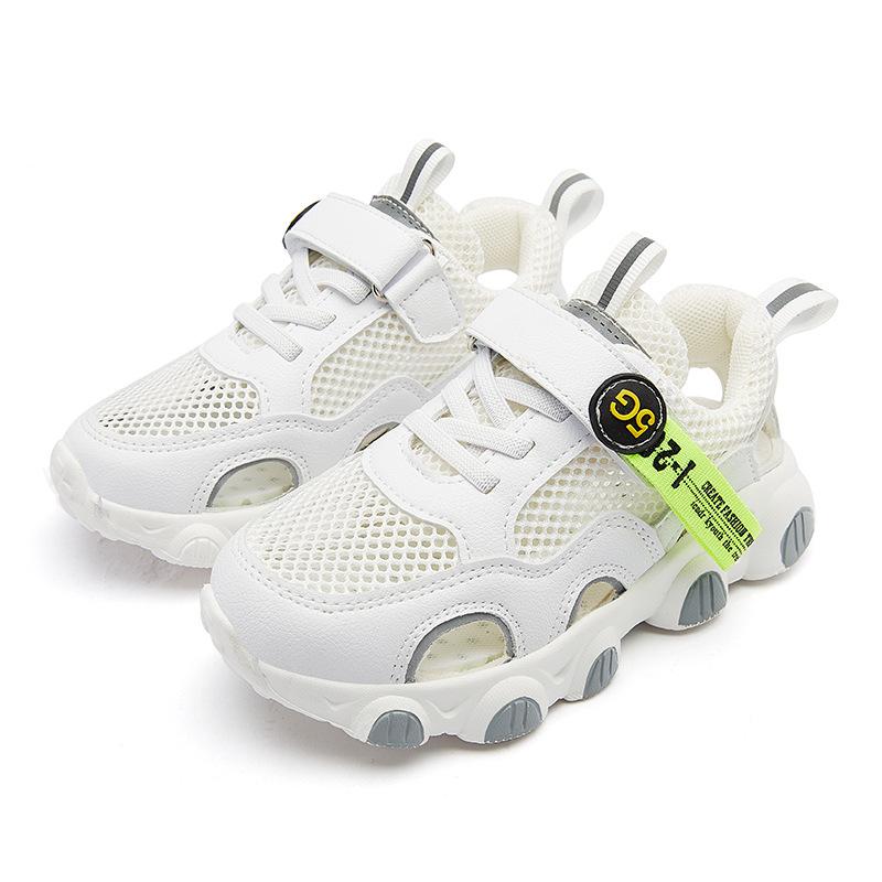 

Girls Sandals 2020 Summer Boys Breathable Mesh Cut-outs Casual Sandals Students Wear-resistant Sport Tennis Shoes EU Size 26-37, White