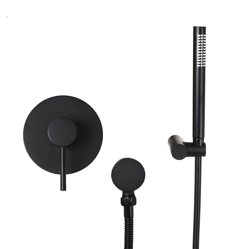 

Black single way bathroom bath shower set wall mounted brass mixer valve faucet with handheld shower head & 1.5 meter hose