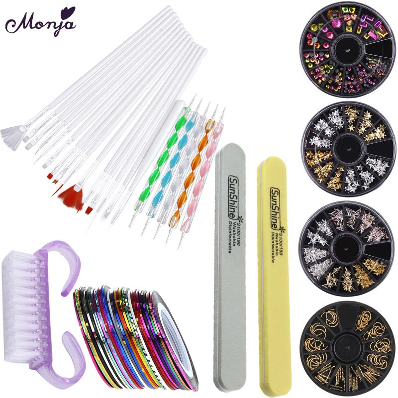 

Monja Nail Art Kit Nail Painting Rhinestones Dotting Picking Pen Cleaning Brush File Decoration Wheel Manicure Tool Set