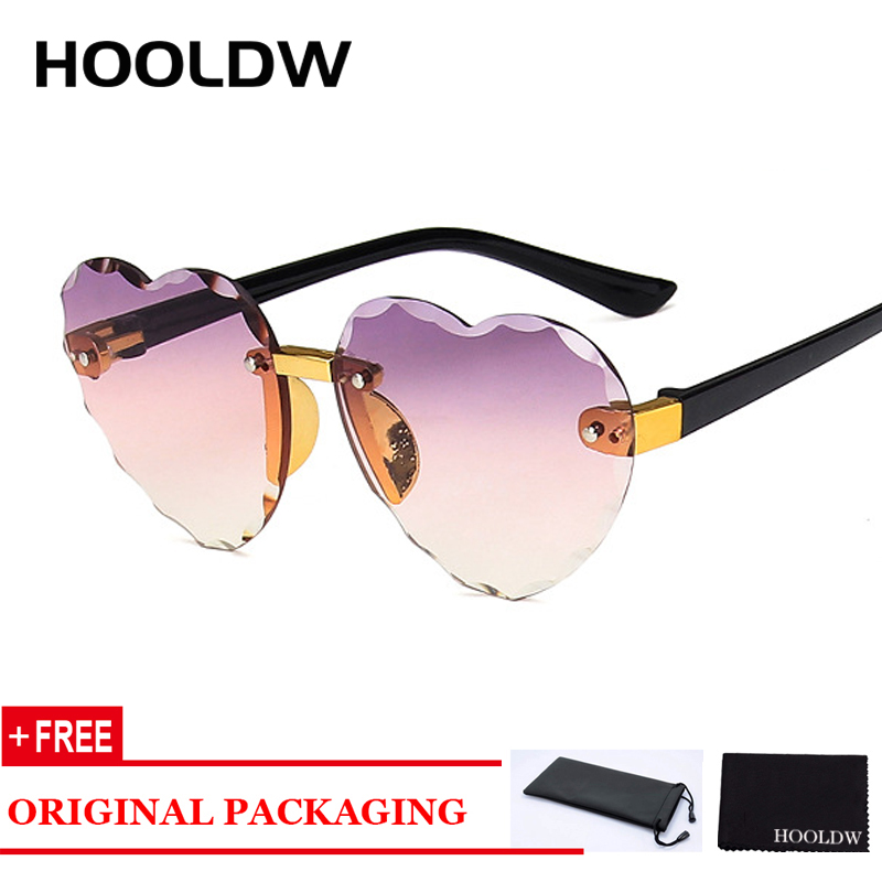HOOLDW 2020 New Rimless Kids Sunglasses Girls LOVE Heart Shape Children Sun Glasses Outdoors Travel Eyewear UV400