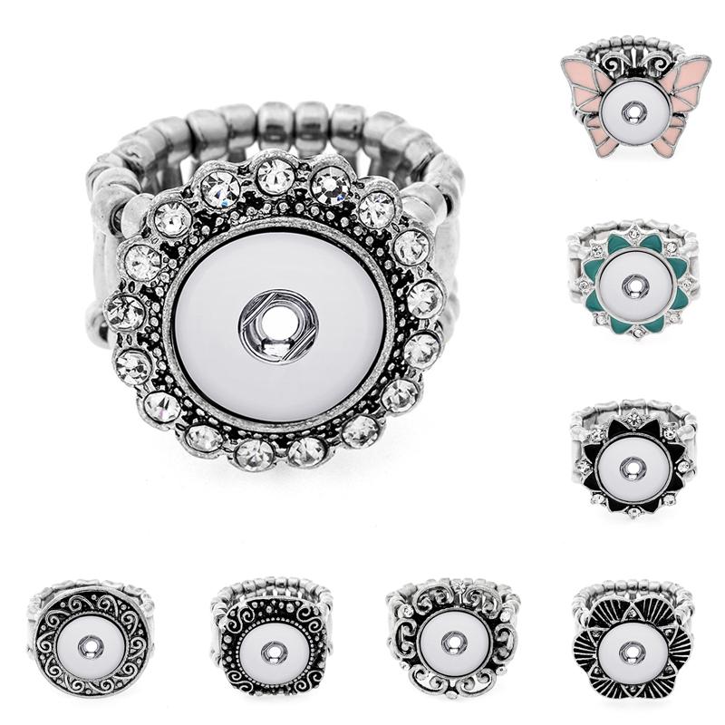 

12MM Fashion Chunk Snap Button Rings Noosa Metal crystal Interchangeabale Ginger Snaps Adjustable Elastic Rings For women Men DIY Jewelry